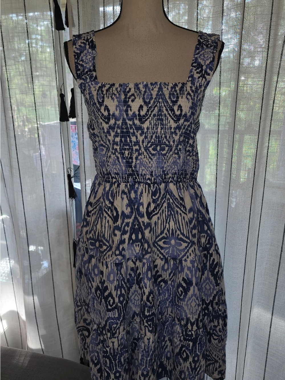 beachlunchlounge Blue and White Smocked Midi Sundress